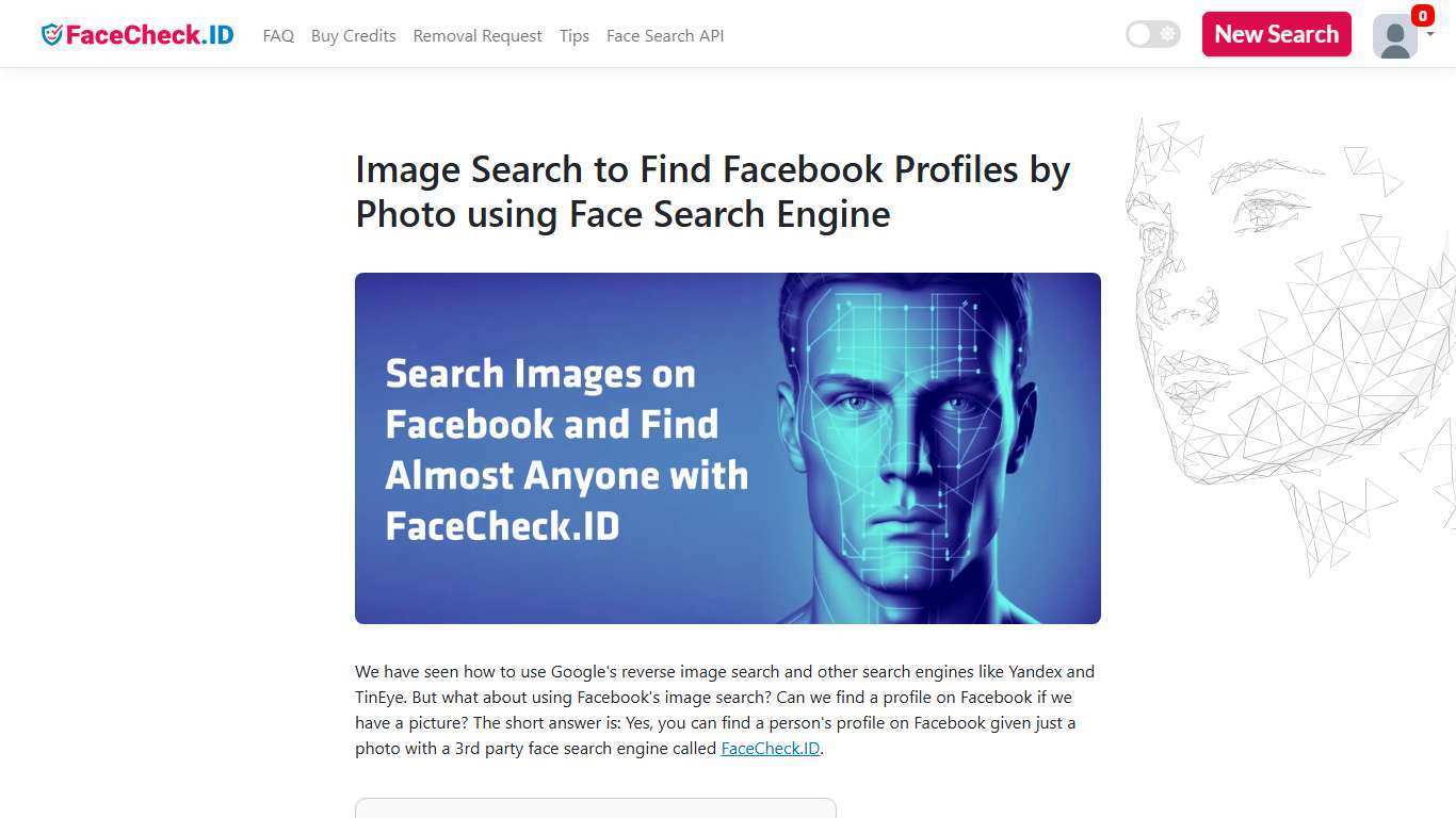 Image Search to Find Facebook Profiles by Photo using Face Search Engine