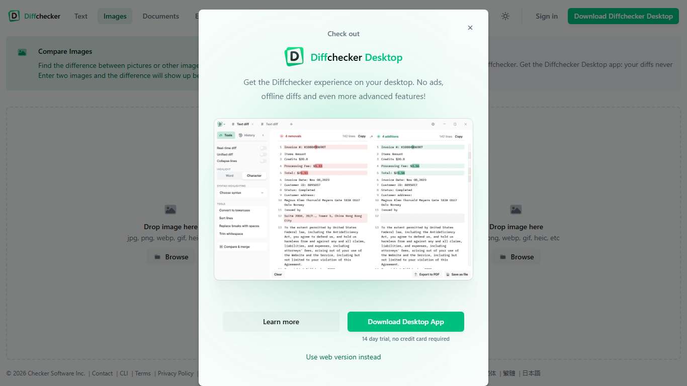 Compare images to find differences online or offline - Diffchecker